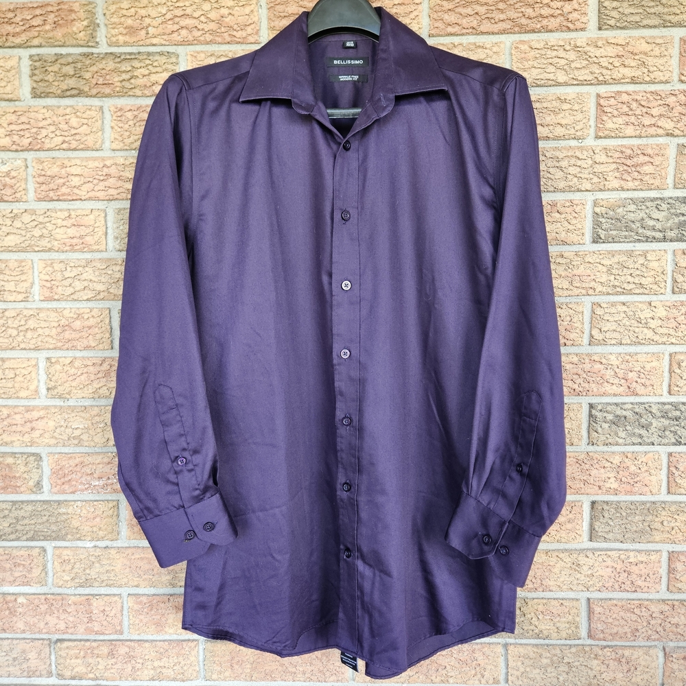 Bellissimo Men's Long Sleeve Dress Shirt Purple Size 16.5R 32/33